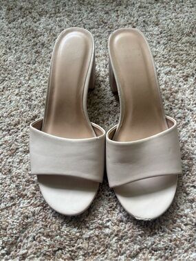 a new day Neutral Open-Toe Block Heel Slide in Light Taupe